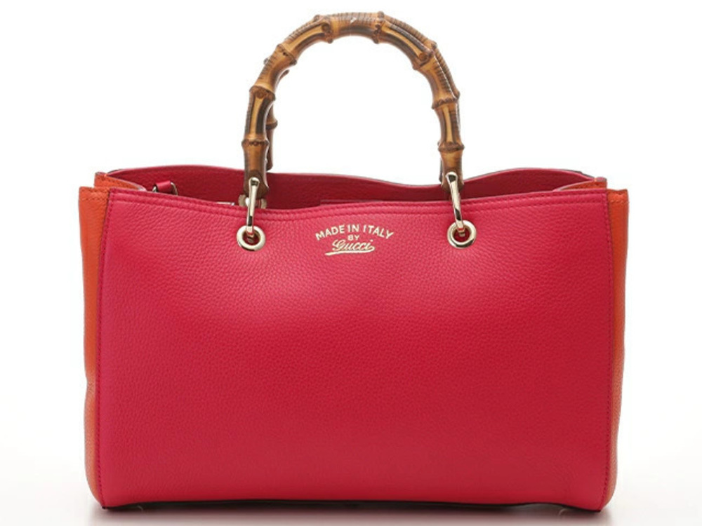 Gucci Shoulder Tote Bag Bamboo Shopper Leather Pink